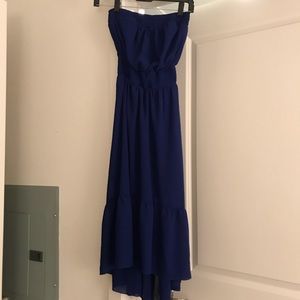 Blue strapless floaty dress